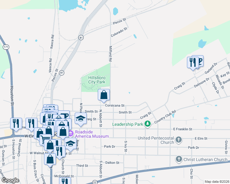map of restaurants, bars, coffee shops, grocery stores, and more near 107 Milford Road in Hillsboro