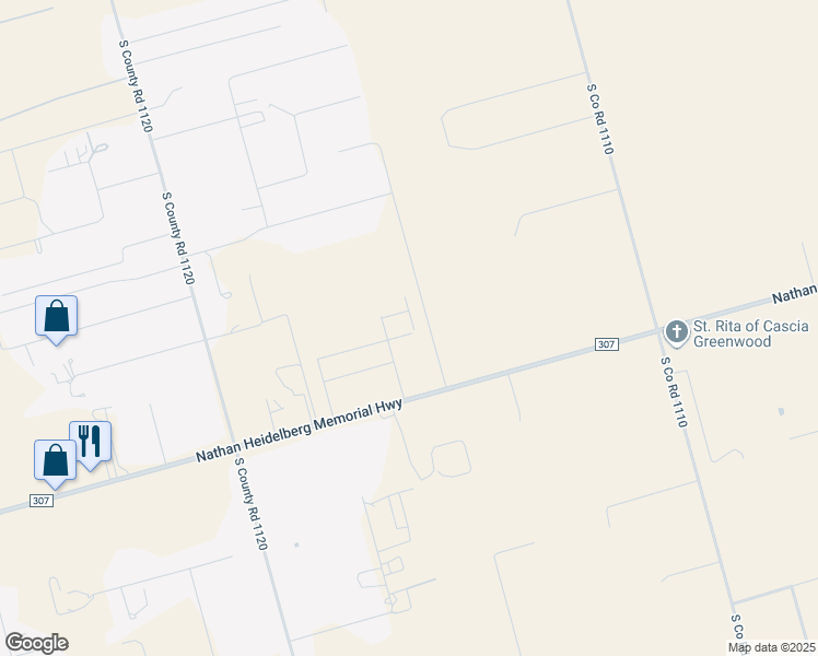 map of restaurants, bars, coffee shops, grocery stores, and more near 7325 East County Road 99 in Midland