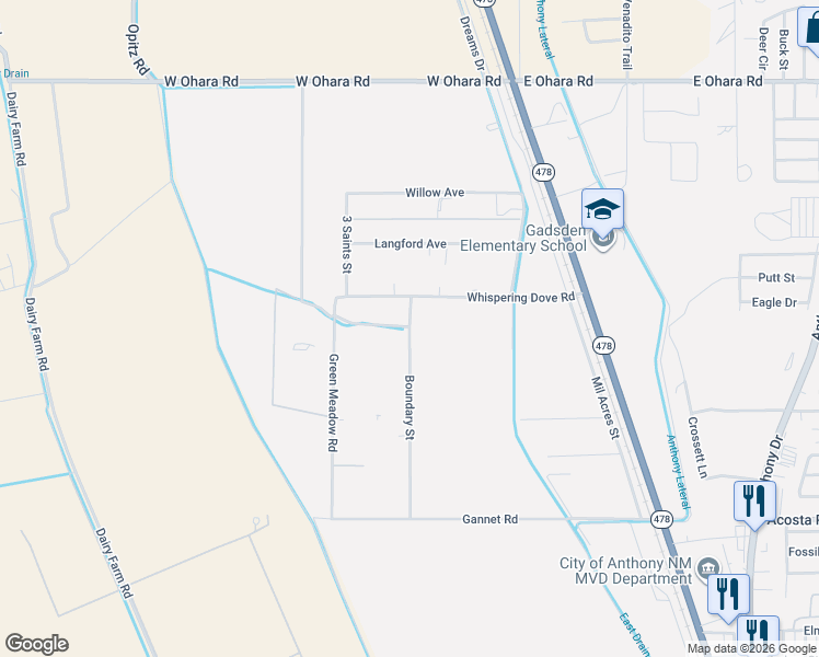 map of restaurants, bars, coffee shops, grocery stores, and more near 1185 Boundary St in Anthony