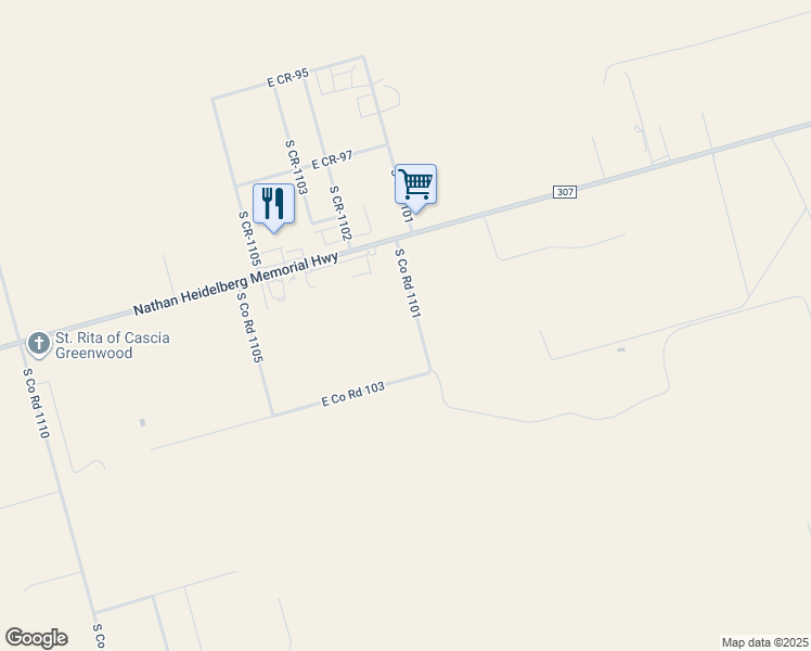 map of restaurants, bars, coffee shops, grocery stores, and more near 2200 South Co Road 1101 in Midland