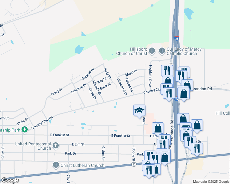 map of restaurants, bars, coffee shops, grocery stores, and more near 401 Old Brandon Road in Hillsboro