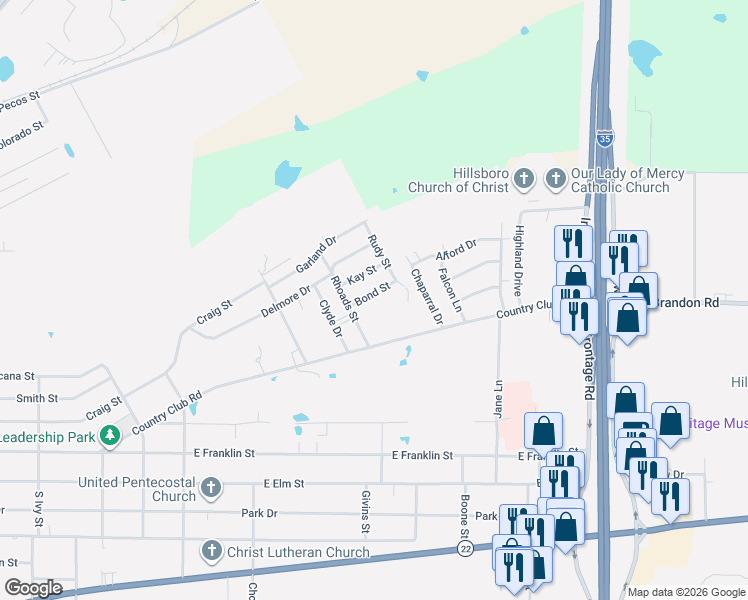 map of restaurants, bars, coffee shops, grocery stores, and more near 415 Bond Street in Hillsboro