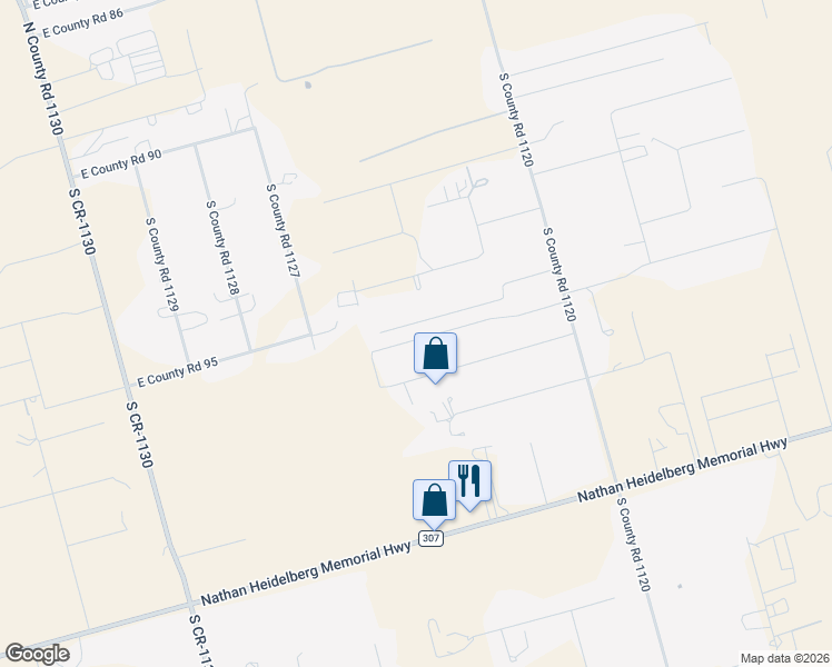 map of restaurants, bars, coffee shops, grocery stores, and more near 6609 East County Road 96 in Midland