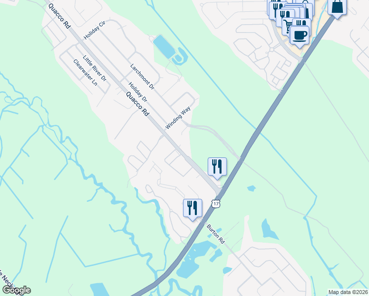 map of restaurants, bars, coffee shops, grocery stores, and more near 124 Quacco Road in Savannah