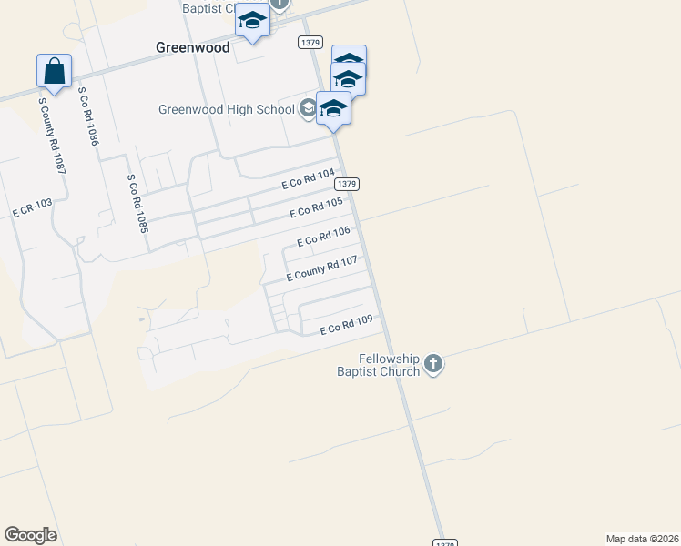map of restaurants, bars, coffee shops, grocery stores, and more near 10904 E County Road 107 in Midland