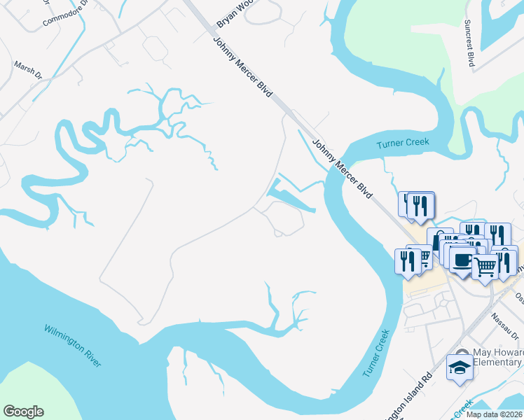 map of restaurants, bars, coffee shops, grocery stores, and more near in Wilmington Island