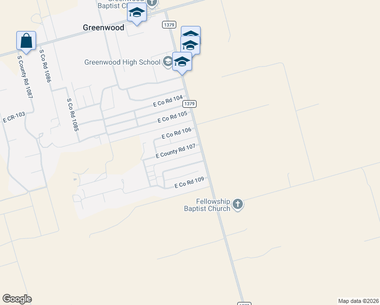 map of restaurants, bars, coffee shops, grocery stores, and more near 10904 East County Road 107 in Midland