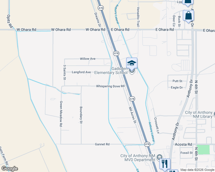 map of restaurants, bars, coffee shops, grocery stores, and more near 1201 East Drain Drive in Anthony
