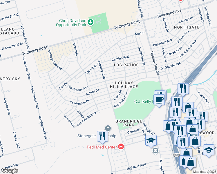 map of restaurants, bars, coffee shops, grocery stores, and more near 5812 Sabine Drive in Midland