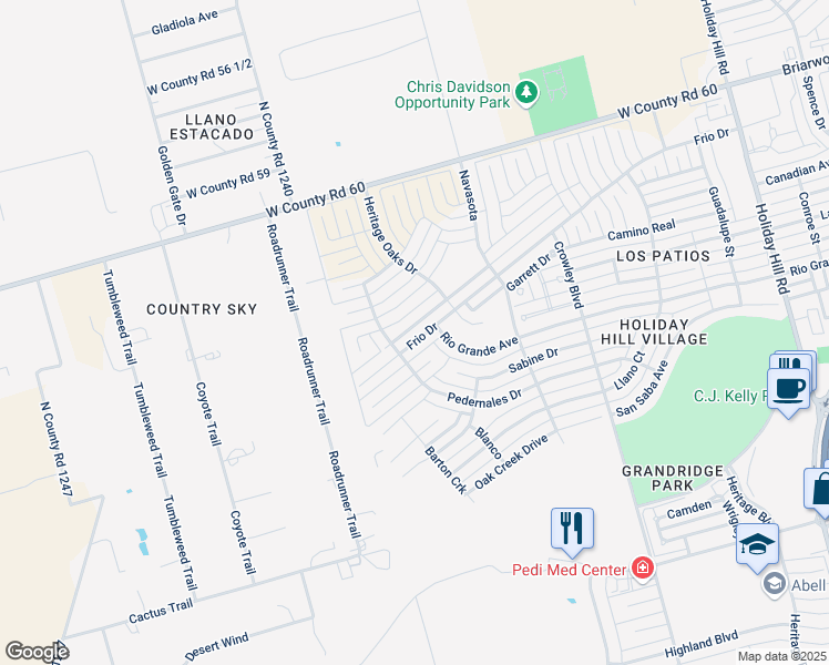 map of restaurants, bars, coffee shops, grocery stores, and more near 6016 Frio Drive in Midland
