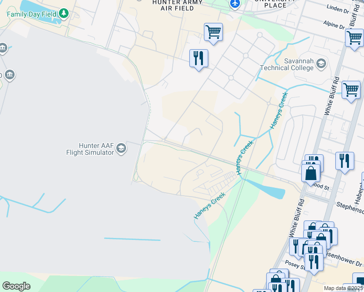 map of restaurants, bars, coffee shops, grocery stores, and more near Wilson Boulevard in Savannah