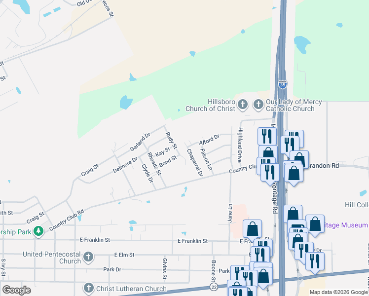 map of restaurants, bars, coffee shops, grocery stores, and more near 205 Chaparral Drive in Hillsboro