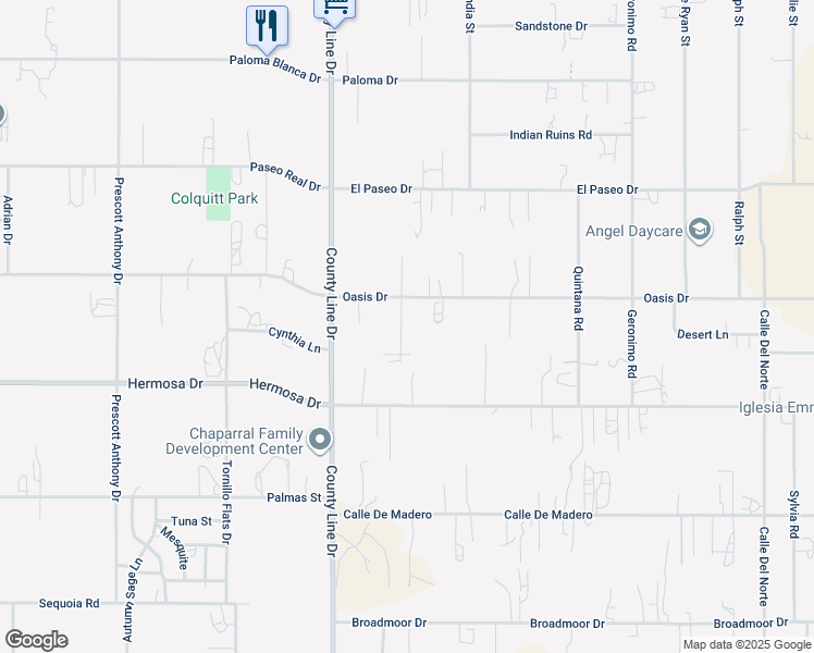 map of restaurants, bars, coffee shops, grocery stores, and more near 729 Oasis Dr in Chaparral