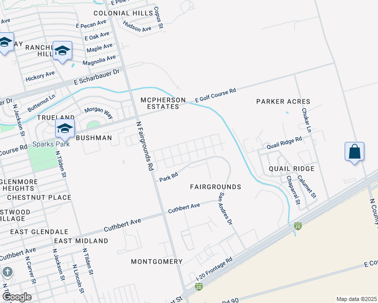 map of restaurants, bars, coffee shops, grocery stores, and more near 4009 South County Road 1161 in Midland