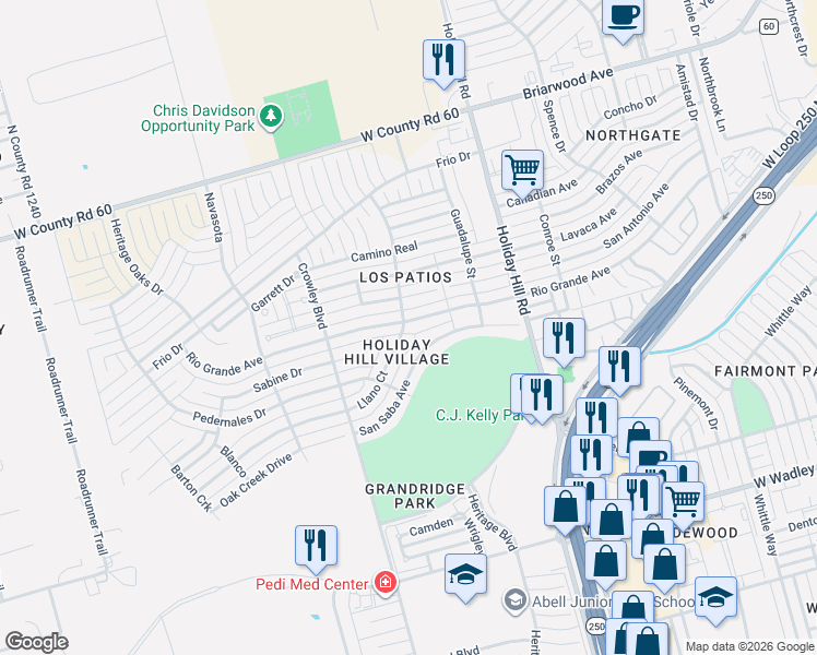 map of restaurants, bars, coffee shops, grocery stores, and more near 5524 Rio Grande Avenue in Midland