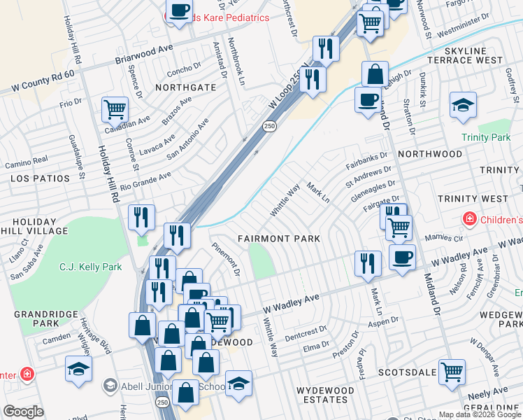 map of restaurants, bars, coffee shops, grocery stores, and more near 3705 Crestmont Drive in Midland