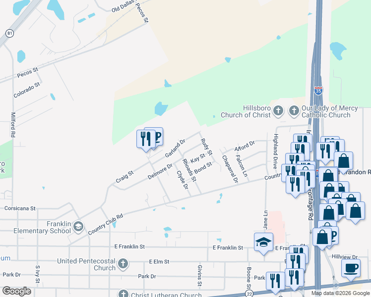 map of restaurants, bars, coffee shops, grocery stores, and more near 203 Delmore Drive in Hillsboro
