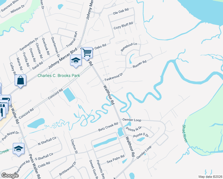 map of restaurants, bars, coffee shops, grocery stores, and more near 1 Rivermist Lane in Savannah