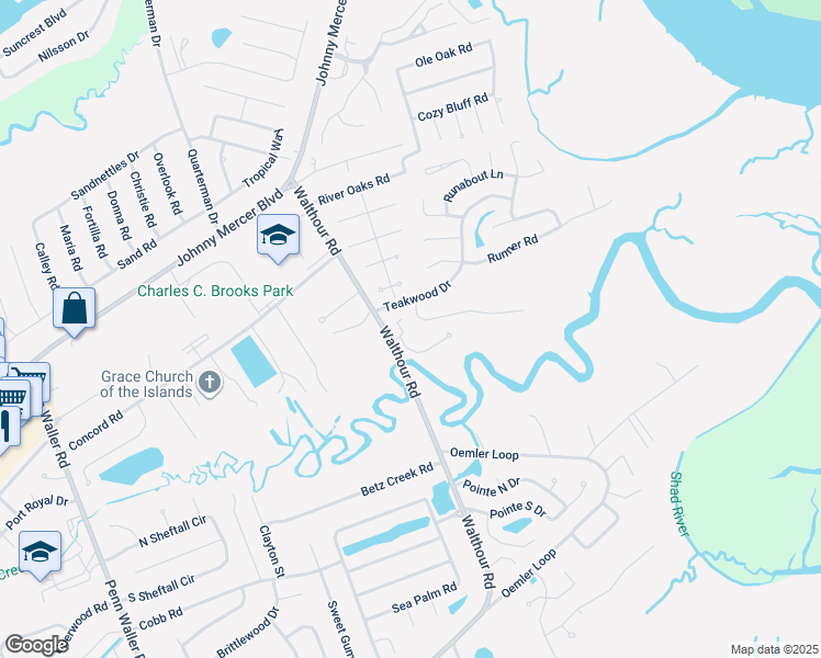 map of restaurants, bars, coffee shops, grocery stores, and more near 1 Rivermist Lane in Savannah