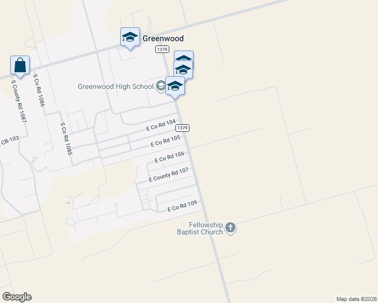 map of restaurants, bars, coffee shops, grocery stores, and more near 10908 E County Road 106 in Midland