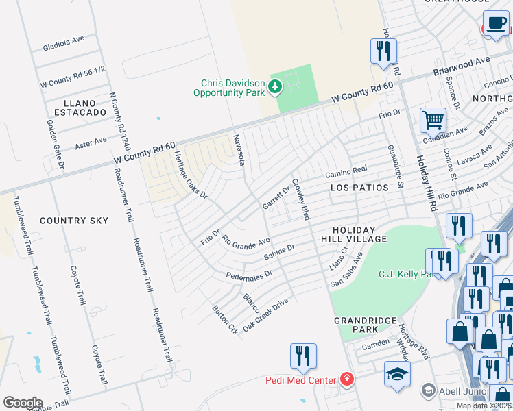 map of restaurants, bars, coffee shops, grocery stores, and more near 4003 Navasota in Midland