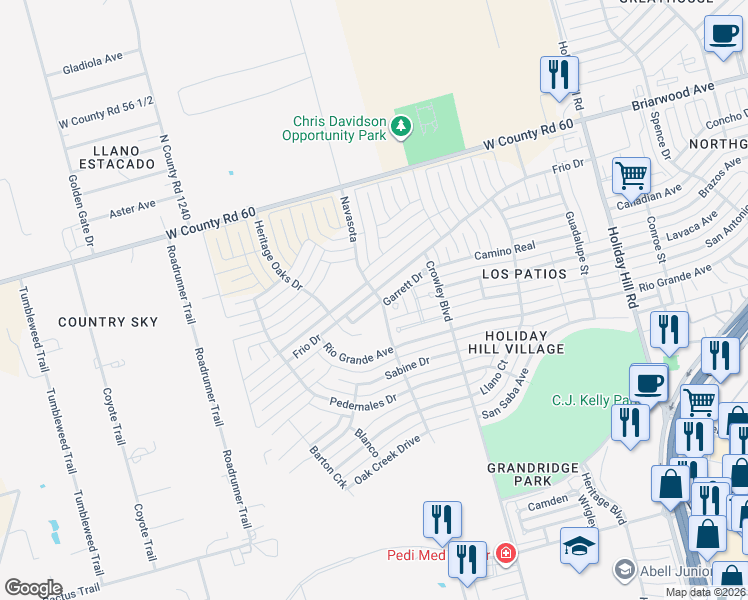 map of restaurants, bars, coffee shops, grocery stores, and more near 4003 Navasota in Midland
