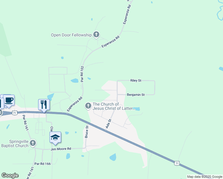 map of restaurants, bars, coffee shops, grocery stores, and more near 1701 Ada Street in Coushatta
