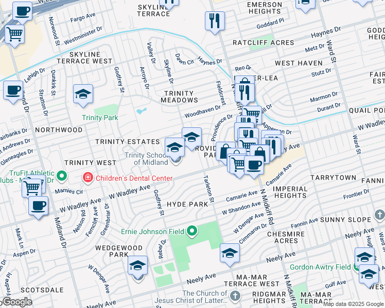 map of restaurants, bars, coffee shops, grocery stores, and more near in Midland