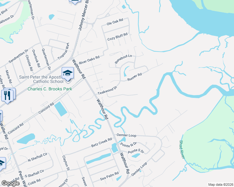 map of restaurants, bars, coffee shops, grocery stores, and more near 20 Sapphire Island Road in Savannah