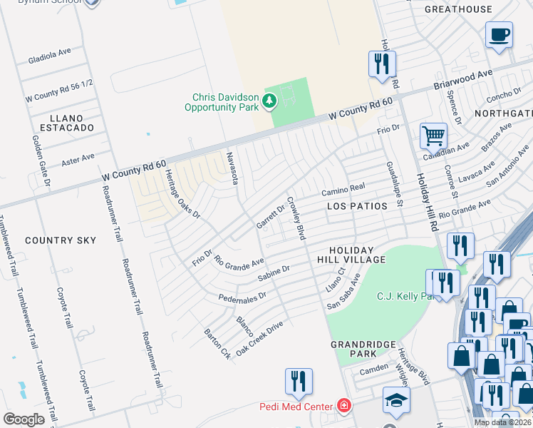map of restaurants, bars, coffee shops, grocery stores, and more near 5900 Frio Drive in Midland