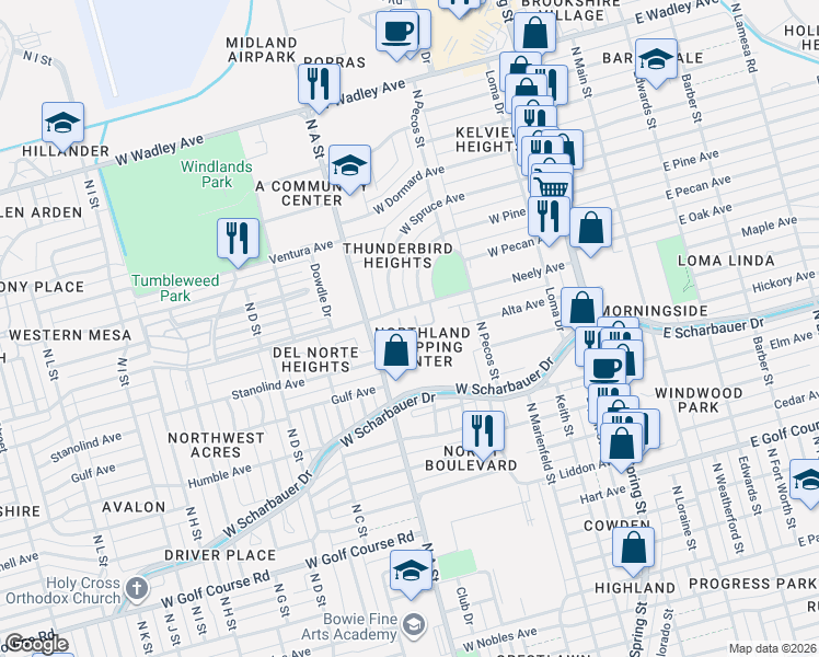 map of restaurants, bars, coffee shops, grocery stores, and more near 816 West Spruce Avenue in Midland