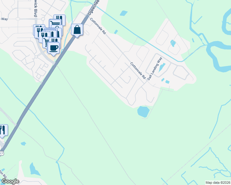 map of restaurants, bars, coffee shops, grocery stores, and more near 164 Fontenot Drive in Savannah
