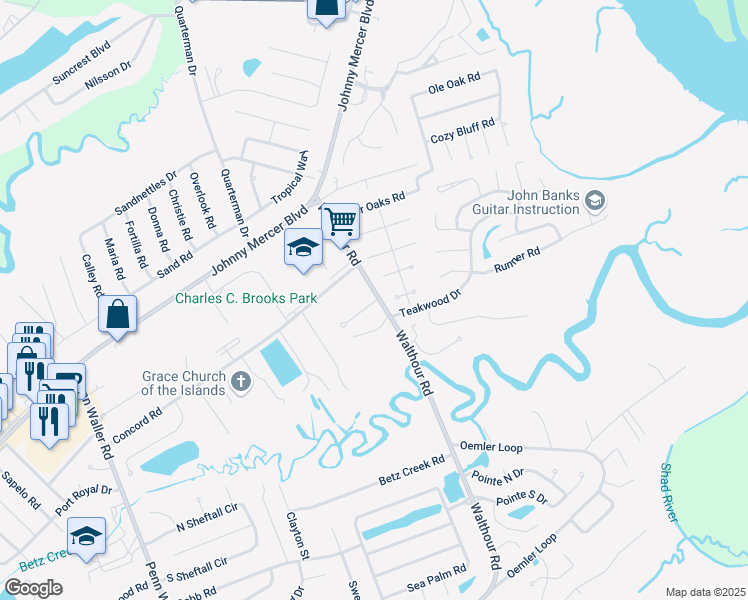 map of restaurants, bars, coffee shops, grocery stores, and more near 207 Walthour Road in Wilmington Island