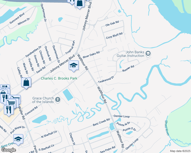 map of restaurants, bars, coffee shops, grocery stores, and more near 207 Walthour Road in Wilmington Island