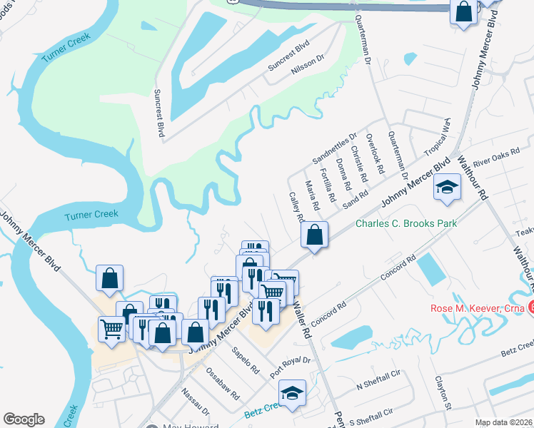 map of restaurants, bars, coffee shops, grocery stores, and more near 208 Dobson Road in Savannah