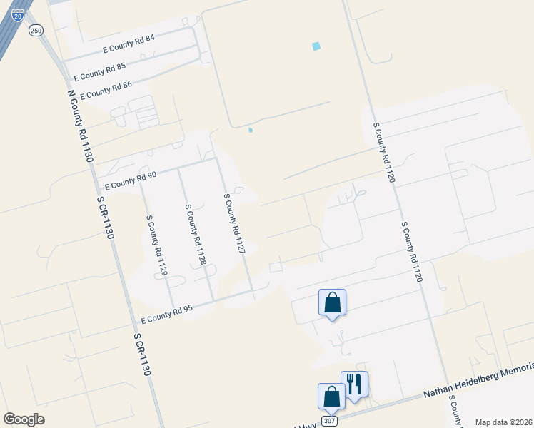 map of restaurants, bars, coffee shops, grocery stores, and more near 6600 East County Road 91 in Midland