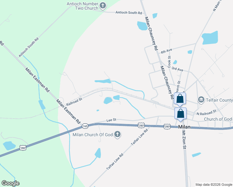 map of restaurants, bars, coffee shops, grocery stores, and more near Railroad St in Milan