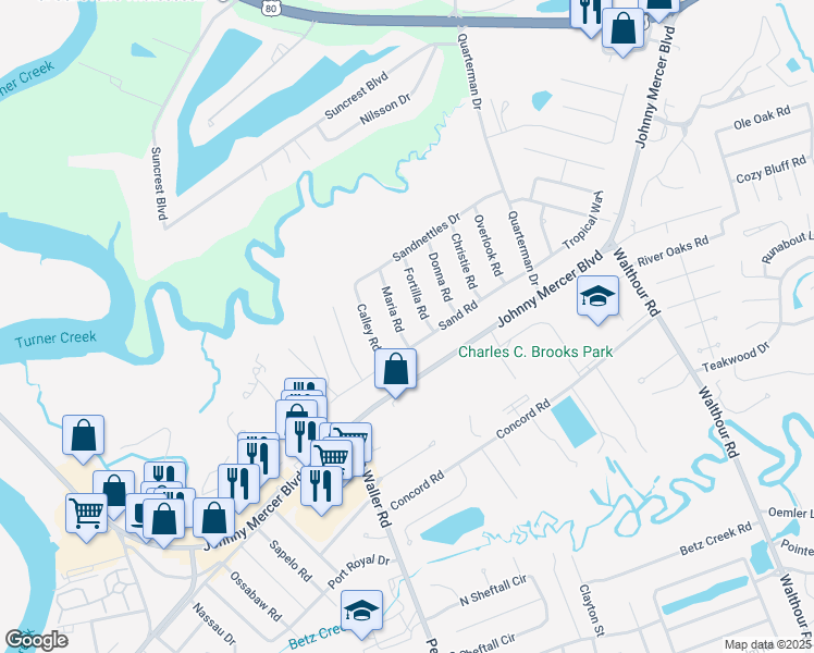 map of restaurants, bars, coffee shops, grocery stores, and more near 208 Maria Road in Savannah