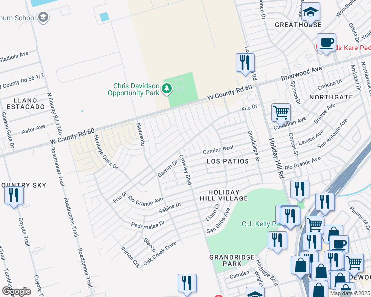 map of restaurants, bars, coffee shops, grocery stores, and more near 4305 San Pedro Court in Midland