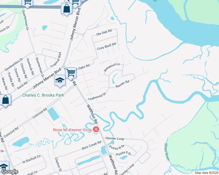 map of restaurants, bars, coffee shops, grocery stores, and more near 27 Runner Road in Wilmington Island