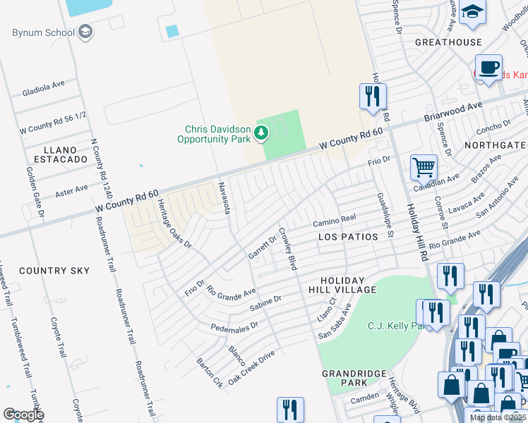 map of restaurants, bars, coffee shops, grocery stores, and more near 4305 San Pedro Court in Midland