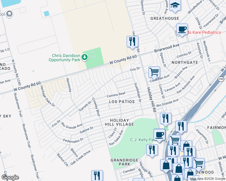 map of restaurants, bars, coffee shops, grocery stores, and more near 4306 Coronado Court in Midland