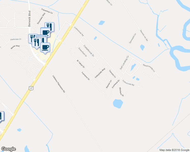 map of restaurants, bars, coffee shops, grocery stores, and more near 25 Valleydale Way in Savannah