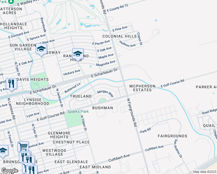map of restaurants, bars, coffee shops, grocery stores, and more near 1926 English Dr in Midland