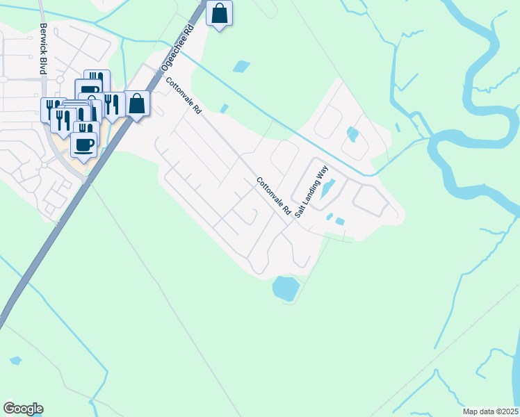 map of restaurants, bars, coffee shops, grocery stores, and more near 29 Escapade Lane in Savannah