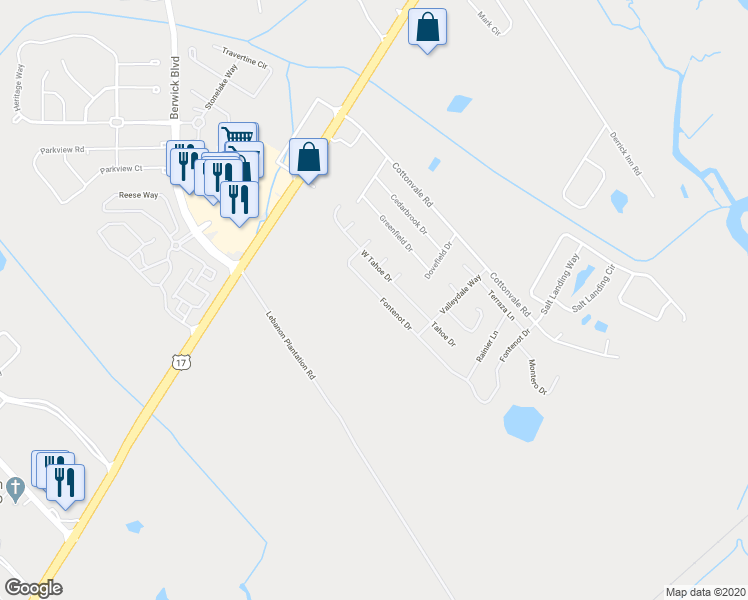 map of restaurants, bars, coffee shops, grocery stores, and more near 224 Fontenot Drive in Savannah