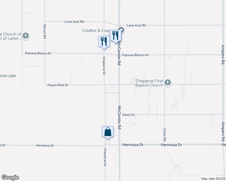 map of restaurants, bars, coffee shops, grocery stores, and more near 303 East El Paseo Drive in Chaparral
