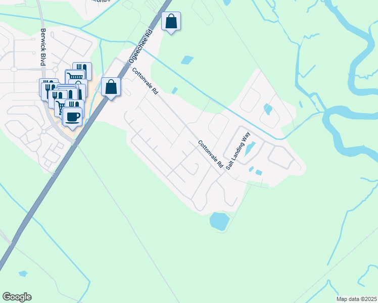 map of restaurants, bars, coffee shops, grocery stores, and more near 3 Valleydale Way in Savannah