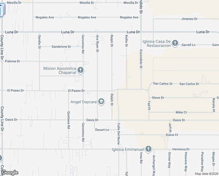 map of restaurants, bars, coffee shops, grocery stores, and more near 400 Ralph Street in Chaparral