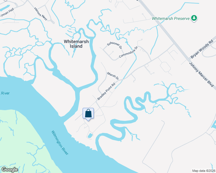 map of restaurants, bars, coffee shops, grocery stores, and more near 709 Bradley Point Road in Savannah